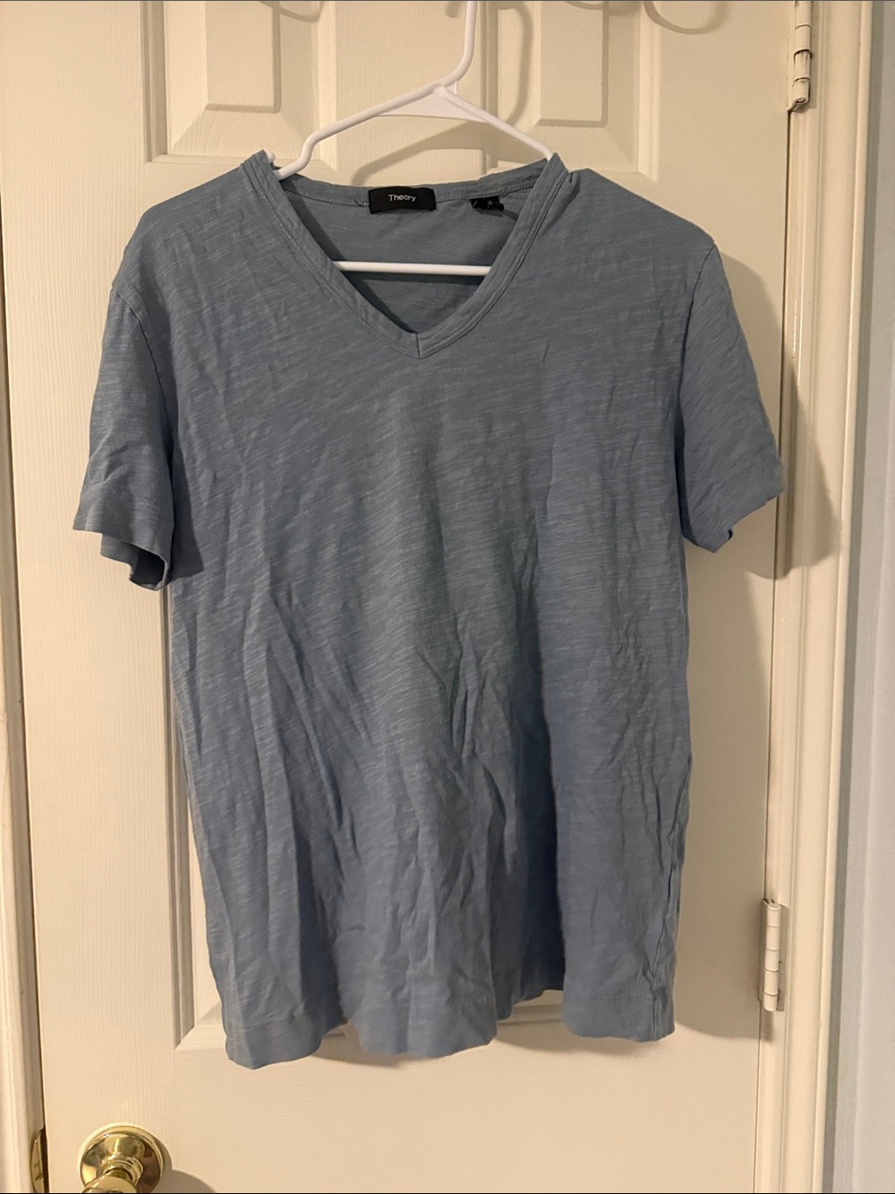 Theory Men’s Pale Blue V-Neck Short Sleeve Tee